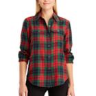 Petite Chaps Plaid Button-down Work Shirt, Women's, Size: L Petite, Red