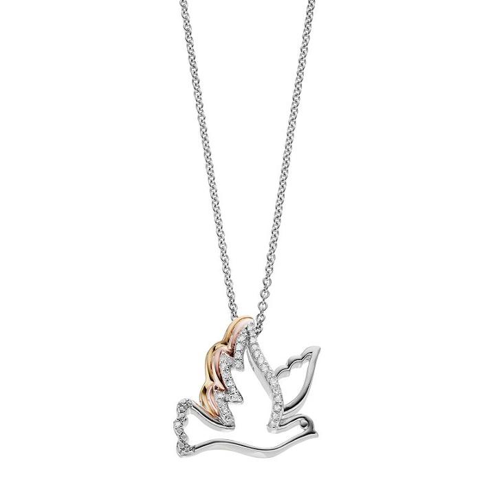 Tri Tone Sterling Silver 1/10 Carat T.w. Diamond Dove Pendant, Women's, Size: 18, White