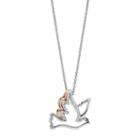 Tri Tone Sterling Silver 1/10 Carat T.w. Diamond Dove Pendant, Women's, Size: 18, White