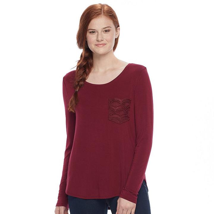 Juniors' So&reg; Crochet Pocket Solid Tee, Teens, Size: Xs, Dark Pink