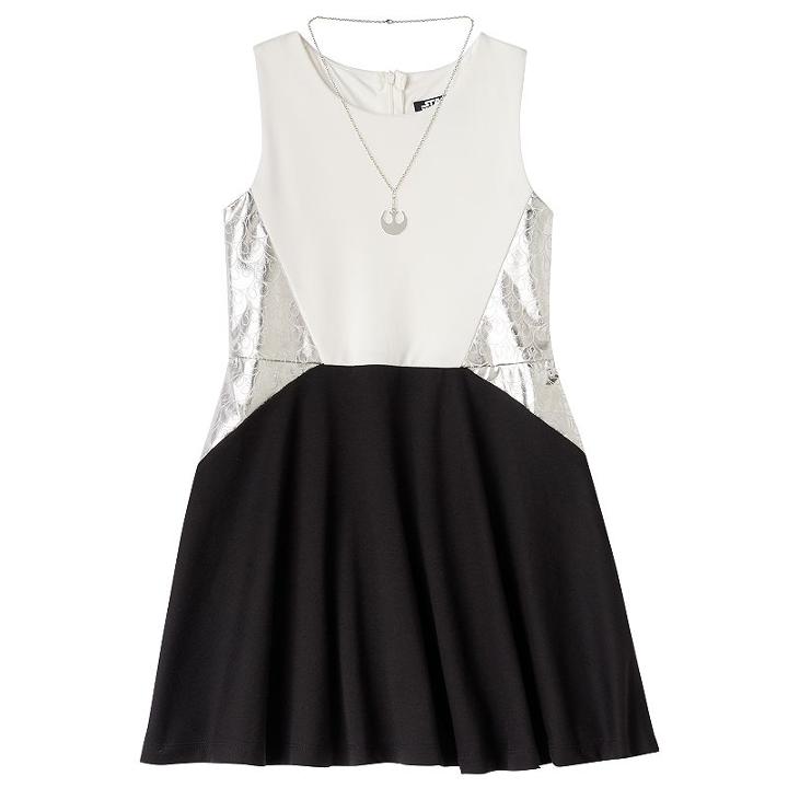 Girls 7-16 Star Wars Foil Rebel Skater Dress With Necklace, Girl's, Size: Medium, White Oth