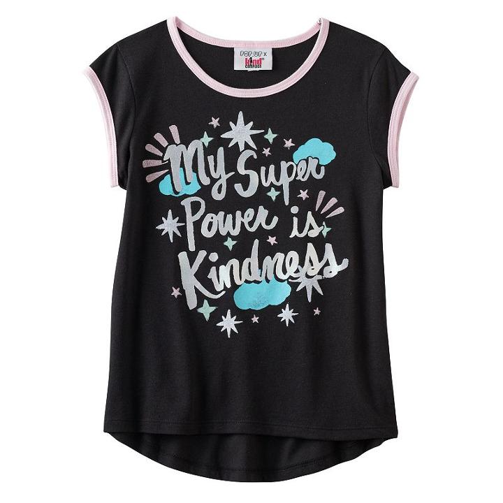 Girls 7-16 Pop Up X Kind Campaign My Super Power Is Kindness Foil Graphic Tee, Girl's, Size: Large, Black