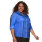 Plus Size Croft & Barrow&reg; Roll-tab Shirt, Women's, Size: 3xl, Blue Other