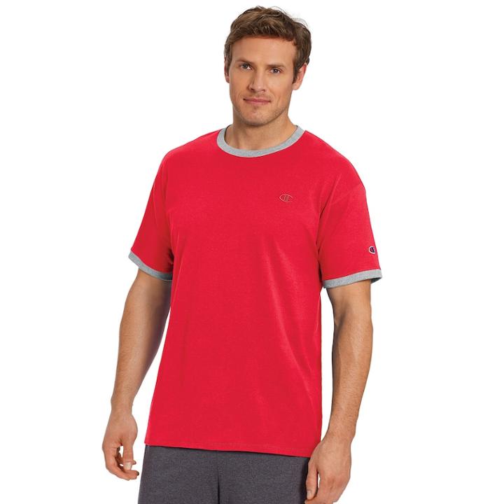 Men's Champion Jersey Ringer Tee, Size: Medium, Med Red