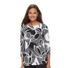 Petite Croft & Barrow&reg; Print Button-detail Top, Women's, Size: S Petite, Dark Grey