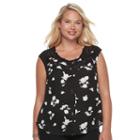 Juniors' Plus Size Candie's&reg; Print Lace Inset Top, Teens, Size: 1xl, Black