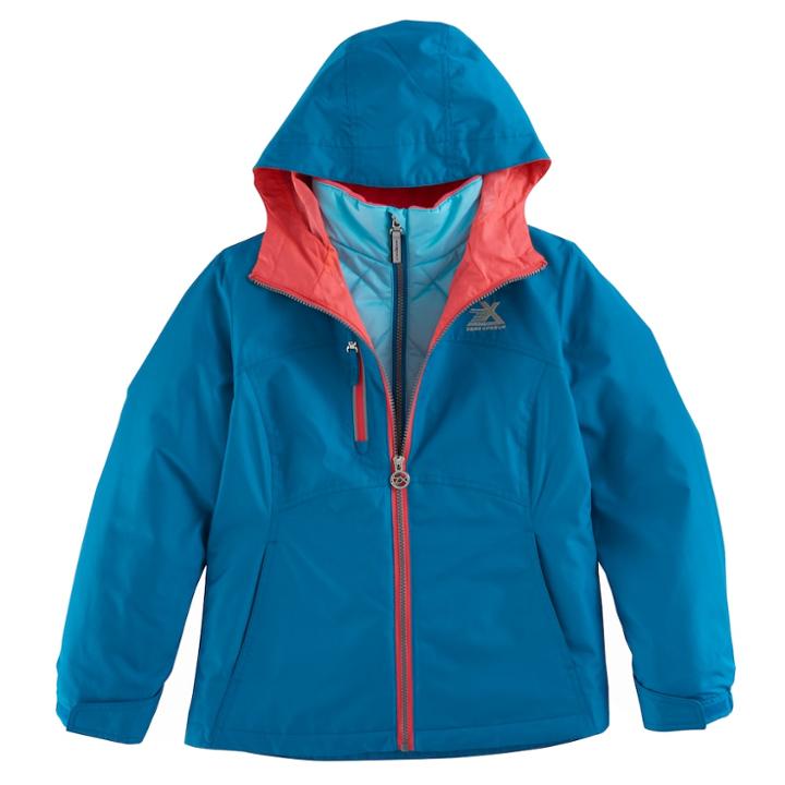 Girls 6-16 Zeroxposur Maddie 3-in-1 All Seasons Systems Jacket, Size: 10-12, Turquoise/blue (turq/aqua)