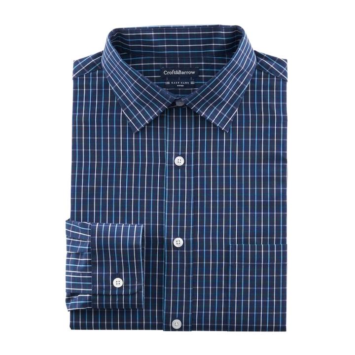 Men's Croft & Barrow&reg; Fitted Solid Easy Care Spread-collar Dress Shirt, Size: 15.5-34/35, Blue