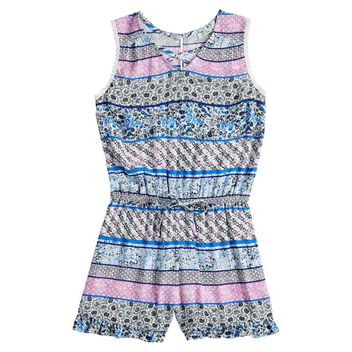Girls 7-16 Joey B Print Cross-front Romper, Size: Large, Blue