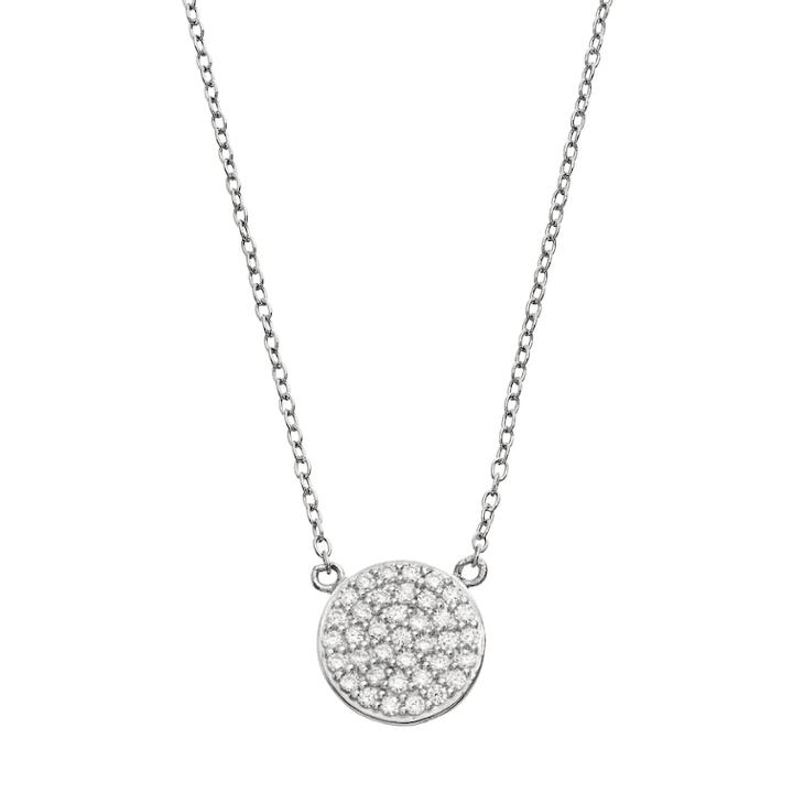 Cubic Zirconia Sterling Silver Disc Necklace, Women's, Grey