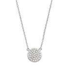 Cubic Zirconia Sterling Silver Disc Necklace, Women's, Grey