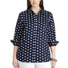 Chaps, Plus Size Striped No-iron Broadcloth Shirt, Women's, Size: 2xl, Blue (navy)