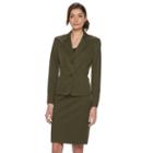 Women's Le Suit Solid Olive Suit Jacket & Pencil Skirt Set, Size: 8, Brt Green