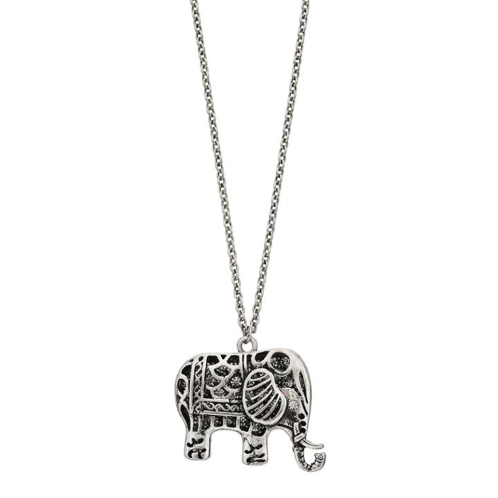 Mudd&reg; Antiqued Elephant Pendant Necklace, Teens, Silver