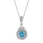 10k White Gold Swiss Blue Topaz & 1/8 Carat T.w. Diamond Halo Pendant Necklace, Women's, Size: 18