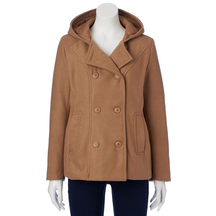 Women's Excelled Hooded Peacoat, Size: Xl, Beig/green (beig/khaki)