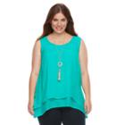 Ab Studio, Plus Size Layered-hem Tank, Women's, Size: 2xl, Green