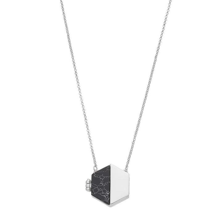 Stone Hexagon Locket Necklace, Women's, Black