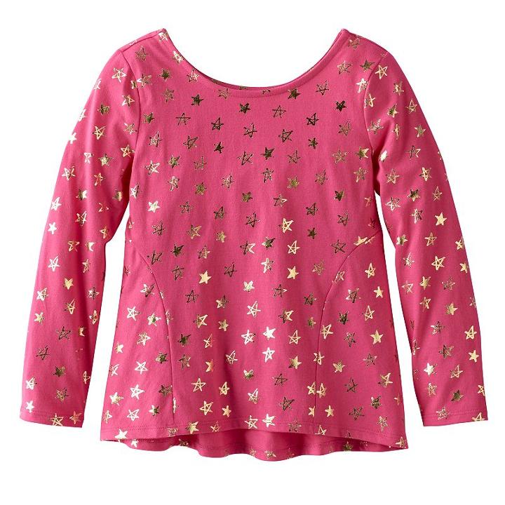Girls 4-10 Jumping Beans&reg; Print Pieced Long-sleeve Tunic, Size: 8, Dark Pink