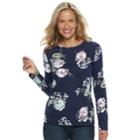 Women's Croft & Barrow&reg; Essential Crewneck Sweater, Size: Medium, Dark Blue