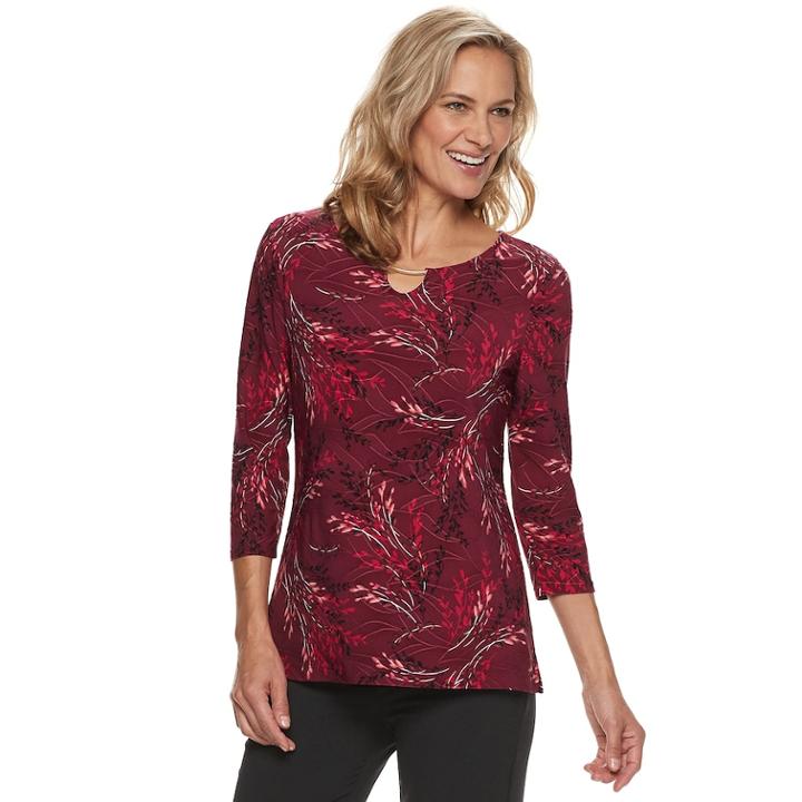 Petite Croft & Barrow&reg; Bar-accent Notchneck Top, Women's, Size: M Petite, Dark Red