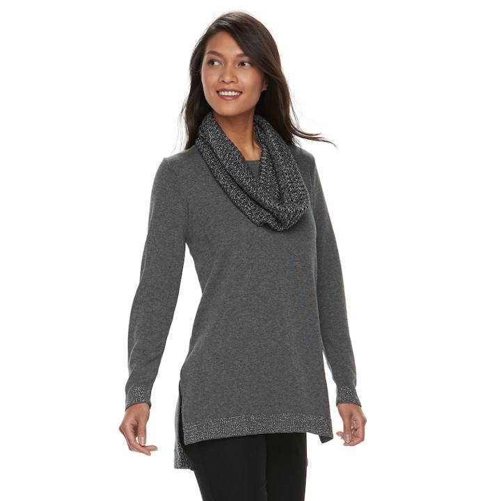 Women's Apt. 9&reg; Scarf Metallic Sweater, Size: Large, Med Grey