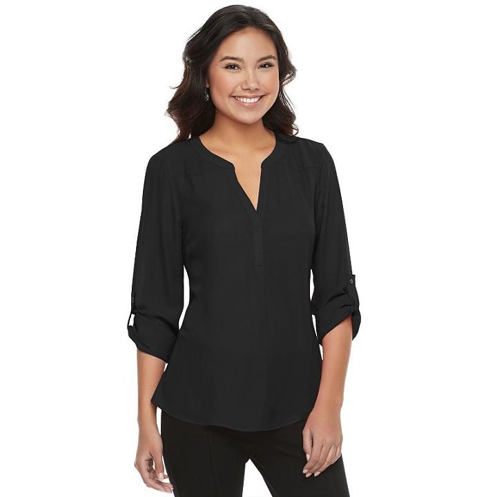 Juniors' Candie's&reg; Roll-tab Splitneck Top, Girl's, Size: Medium, Black