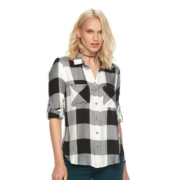 Women's Rock & Republic&reg; High-low Plaid Shirt, Size: Small, Black