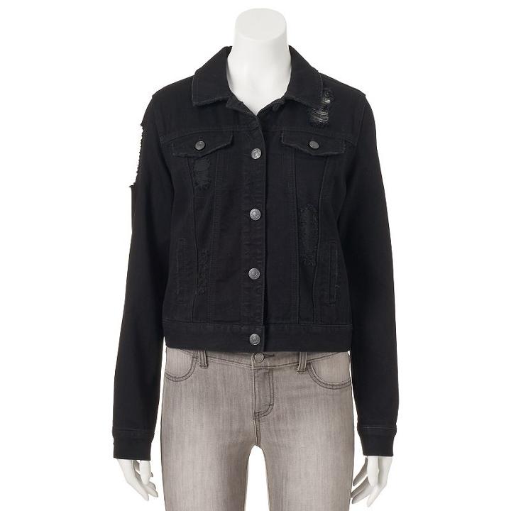 Juniors' Mudd&reg; Ripped Black Jean Jacket, Girl's, Size: Large, Oxford