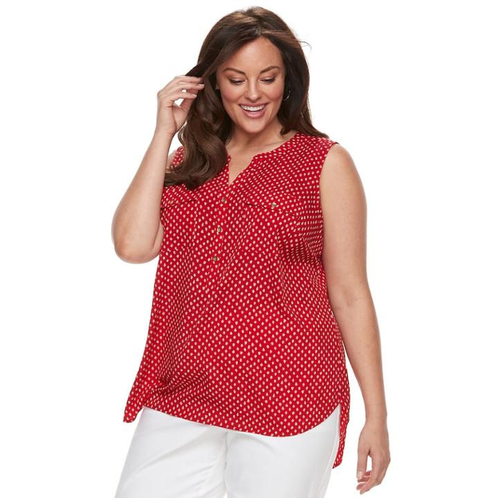 Plus Size Croft & Barrow&reg; Print Popover Sleeveless Top, Women's, Size: 1xl, Med Red