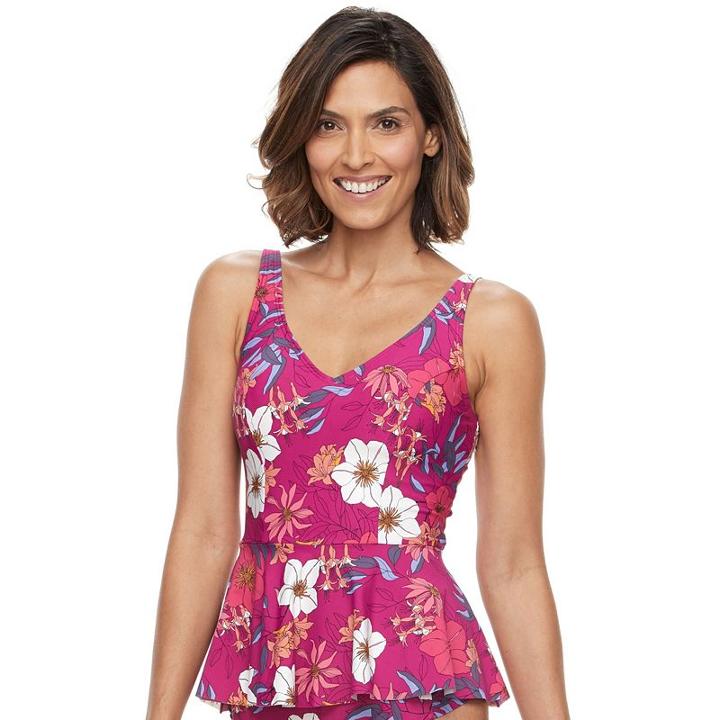 Women's Beach Scene Peplum Tankini Top, Size: 6, Multicolor