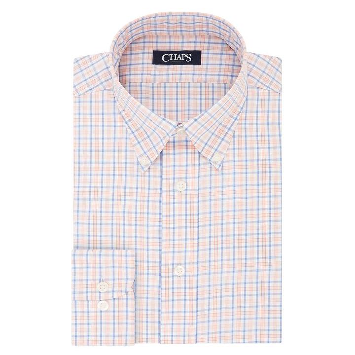 Men's Chaps Slim-fit Plaid No-iron Dress Shirt, Size: 16-32/33, Orange Oth