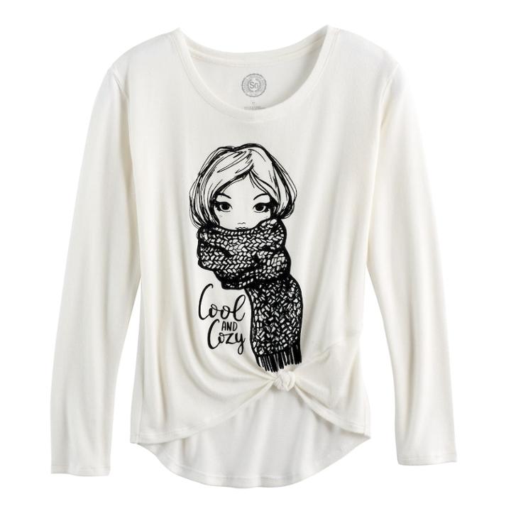 Girls 7-16 So&reg; Cozy Side Knot Tee, Size: 12, White