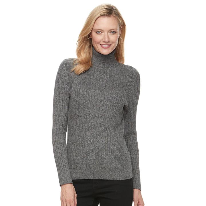 Women's Croft & Barrow&reg; Essential Ribbed Turtleneck Sweater, Size: Xl, Dark Grey