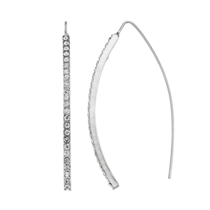 Pave Curved Bar Nickel Free Threader Earrings, Women's, Silver
