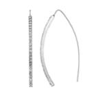 Pave Curved Bar Nickel Free Threader Earrings, Women's, Silver