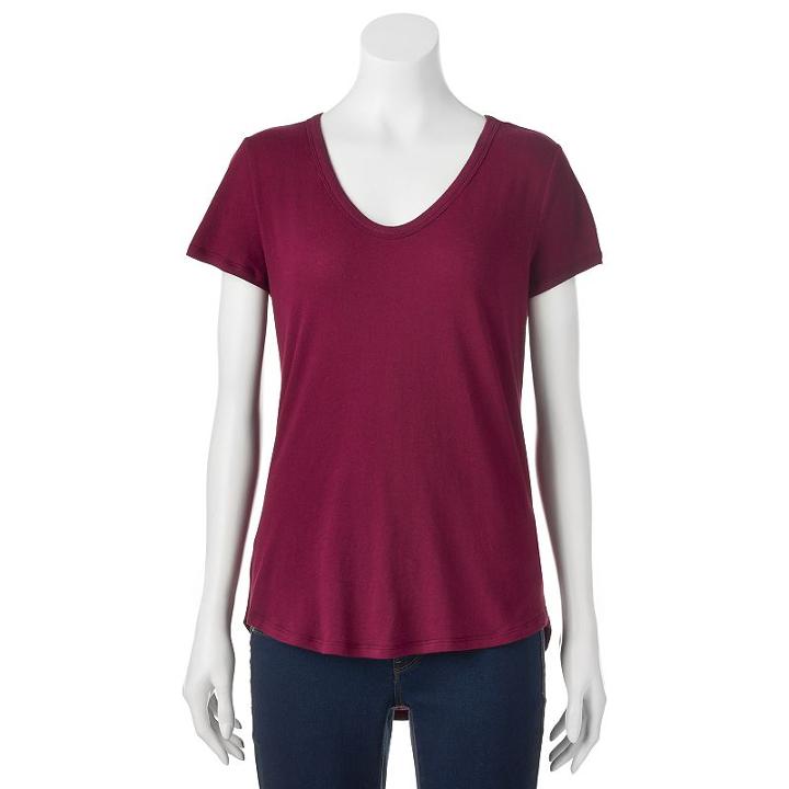 Juniors' So&reg; Solid Voop-neck Tee, Girl's, Size: Small, Dark Pink