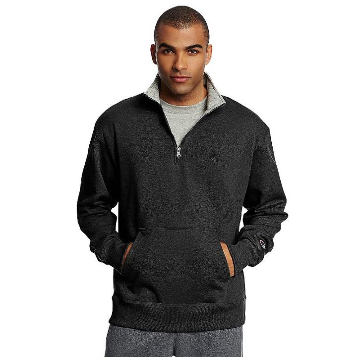 Men's Champion Fleece Powerblend Quarter-zip Pullover, Size: Xl, Black