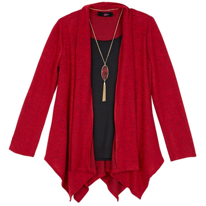 Girls 7-16 & Plus Size Iz Amy Byer Handkerchief Hem Cozy Top With Necklace, Size: Xl, Red