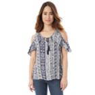 Juniors' Iz Byer Cold-shoulder Keyhole Top, Teens, Size: Small, White Navy Medallion