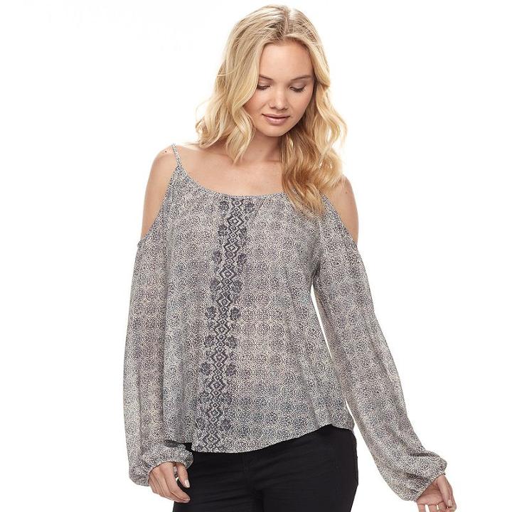 Juniors' Rewind Embroidered Cold Shoulder Top, Teens, Size: Xl, Natural