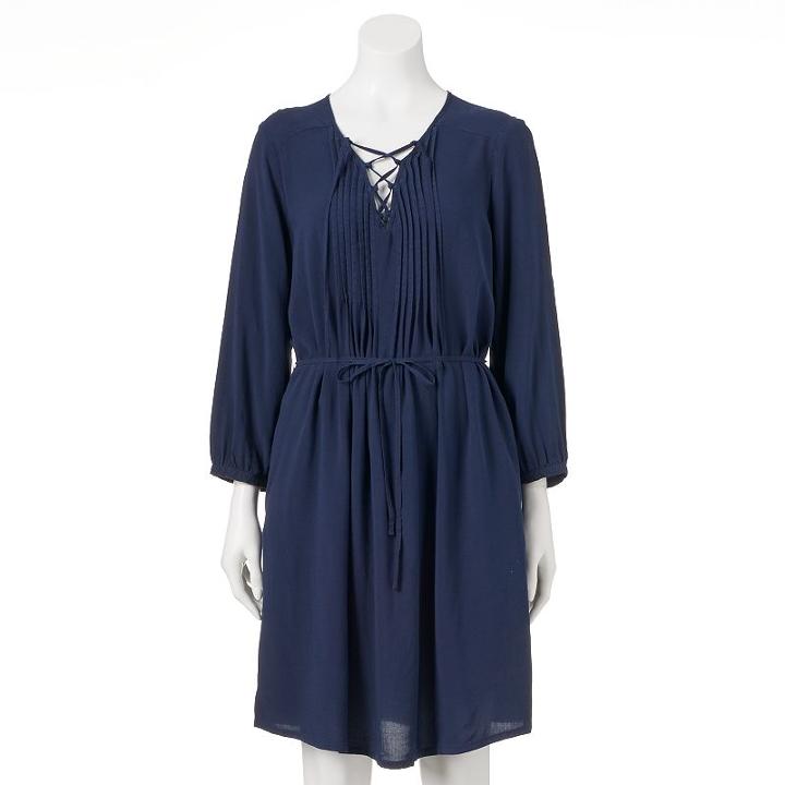 Women's Sonoma Goods For Life&trade; Lace-up Peasant Dress, Size: Large, Blue (navy)