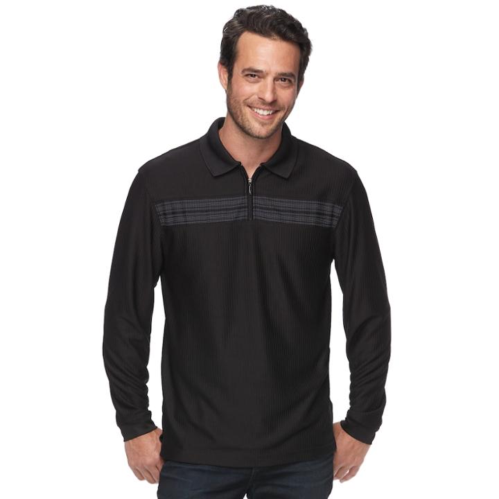 Men's Haggar Regular-fit Quarter-zip Polo, Size: Medium, Black