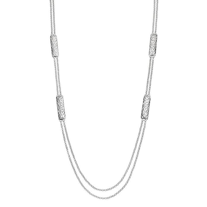 Napier Flower Textured Link Long Double Strand Necklace, Women's, Silver