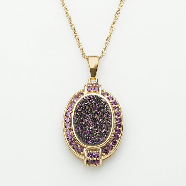 18k Gold Over Silver Purple Drusy And Amethyst Pendant, Women's, Size: 18