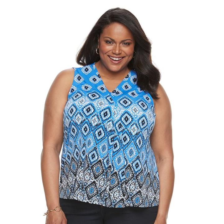 Plus Size Dana Buchman Pleated V-neck Tank, Women's, Size: 1xl, Black