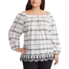 Plus Size Chaps Plaid Off-the-shoulder Top, Women's, Size: 1xl, White