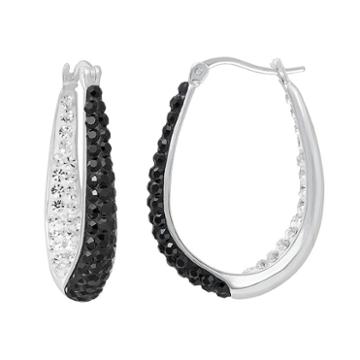 Silver Radiance Crystal Silver-plated Inside-out Oval Hoop Earrings, Women's, Black