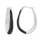 Silver Radiance Crystal Silver-plated Inside-out Oval Hoop Earrings, Women's, Black