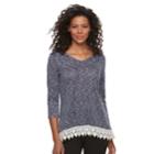 Women's Kate And Sam Space-dyed Crochet Hem Top, Size: Medium, Blue (navy)